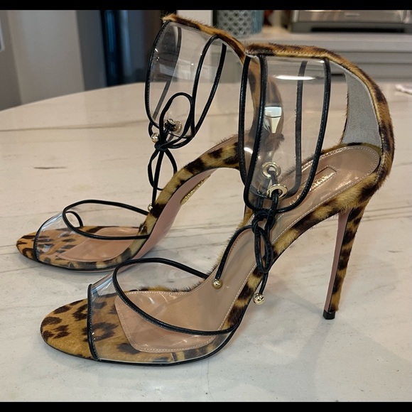 Gianvito Rossi Leopard and PVC Clear strap/ankle strap/tie High Heeled Sandal - Picture 3 of 5